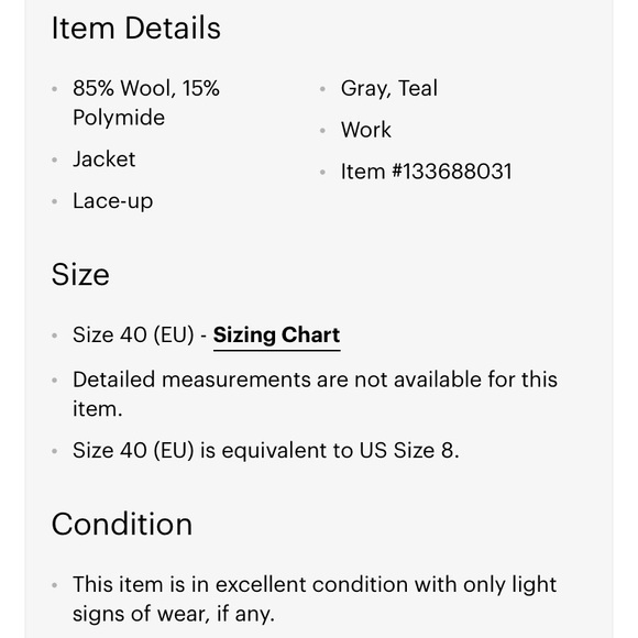 RIANI size 8 / EU 40 beaded collar gray wool blazer in excellent condition - Picture 3 of 13